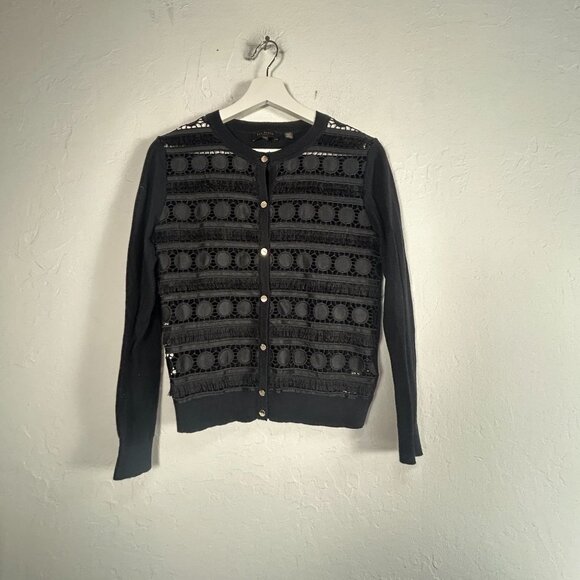 Ted Baker Sweaters - Ted Baker Womens Black Eyelet Cardigan Sweater Size 2 Button Front Lightweight